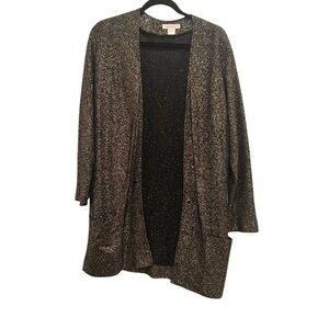 Vintage Halston Long Cardigan Sweater Women's Size Large Metallic Gold Sparkle